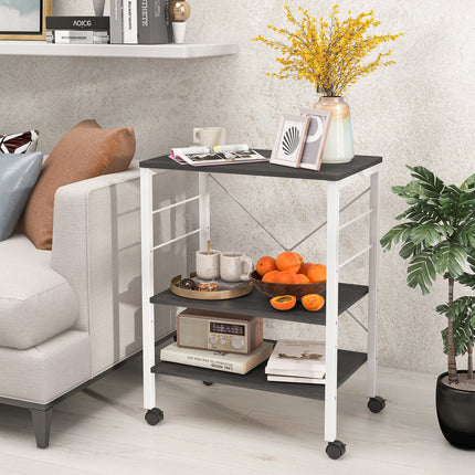 3-Tier Kitchen Baker's Rack Microwave Oven Storage Cart with Hooks-Charcoal Brown