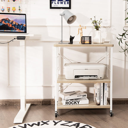 3-Tier Kitchen Baker's Rack Microwave Oven Storage Cart with Hooks-Charcoal Brown