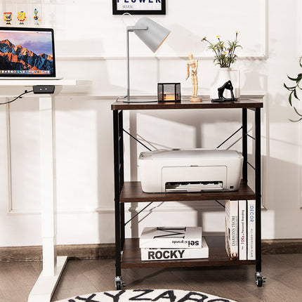 3-Tier Kitchen Baker's Rack Microwave Oven Storage Cart with Hooks-Charcoal Brown