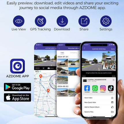 AZDOME M550 Max Dash Cam 3 Channel WiFi GPS 4K+1080P+2.5K Parking Mode 64GB Card