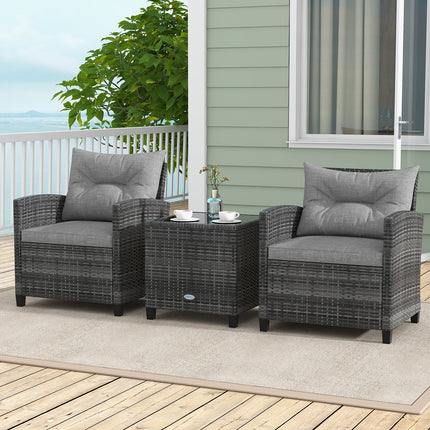 3 Pieces Outdoor Wicker Conversation Set with Tempered Glass Tabletop-Black