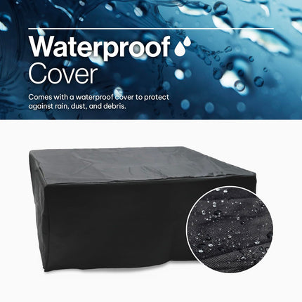 Propane FirePit Table: 50,000 BTU Aluminum Slat Top with Lid, Stainless Steel Burner, Windguard, 8KG Glass Beads, 300D PVC Cover, CSA-Listed