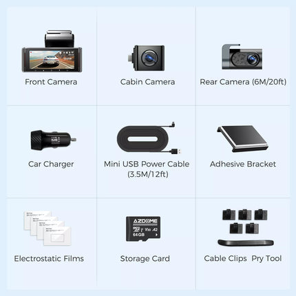 AZDOME M550 Pro 4K 3 Channel Dash Cam 5GHz WiFi GPS Dash Camera Parking Mode 64GB TF Card