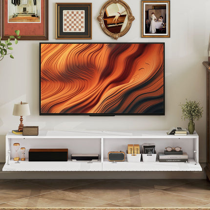 Jesse 55" Floating TV Stand with 2 Fluted Flip-Down Doors for TVs up to 72"-White