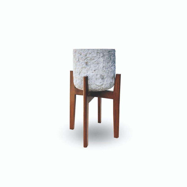 Roma Mid-Century Rock Planter With Wooden Stand