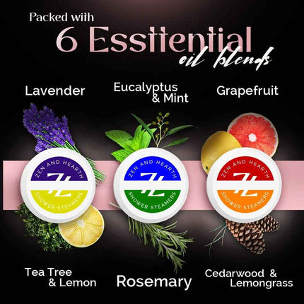 Zen & Hearth Shower Steamers Gift Set for Women – 6 Pack Natural Aromatherapy Shower Bombs for Self-Care and Relaxation