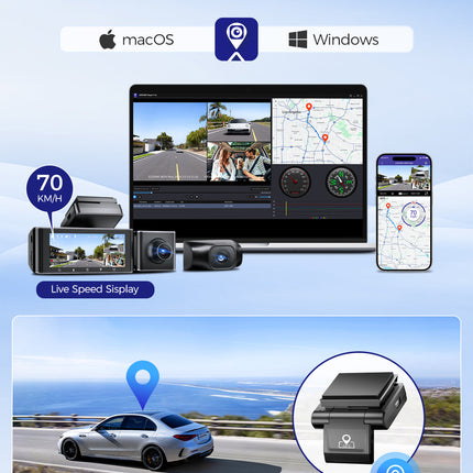 AZDOME M550 Max Dash Cam 3 Channel WiFi GPS 4K+1080P+2.5K Parking Mode 64GB Card