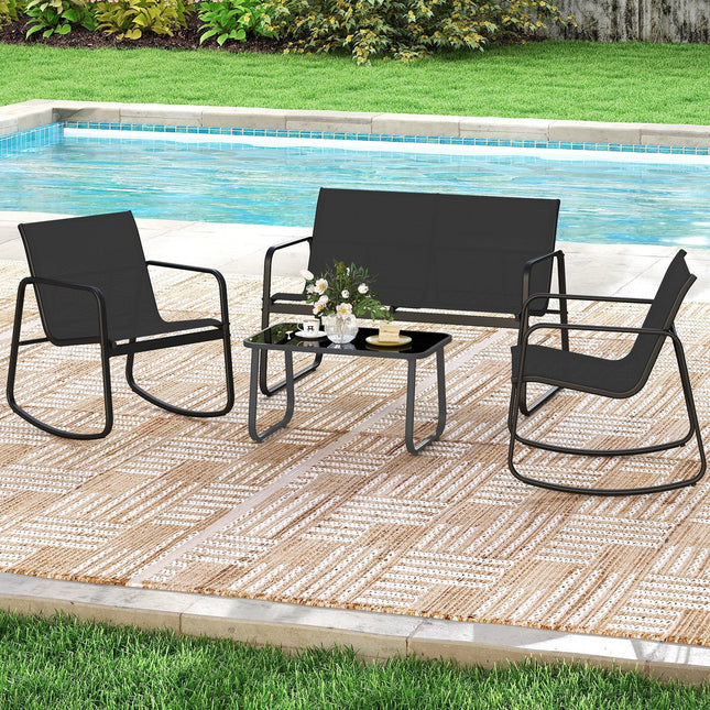 4 PCS Patio Furniture Set Outdoor Rocker Chair Conversation Set-Black
