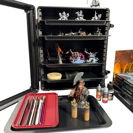 Aluminum Miniatures Display Case with 5 Magnetic Trays