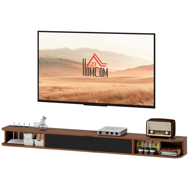 Lennox Floating TV Stand for TVs up to 75" with Flip Drawer-Walnut