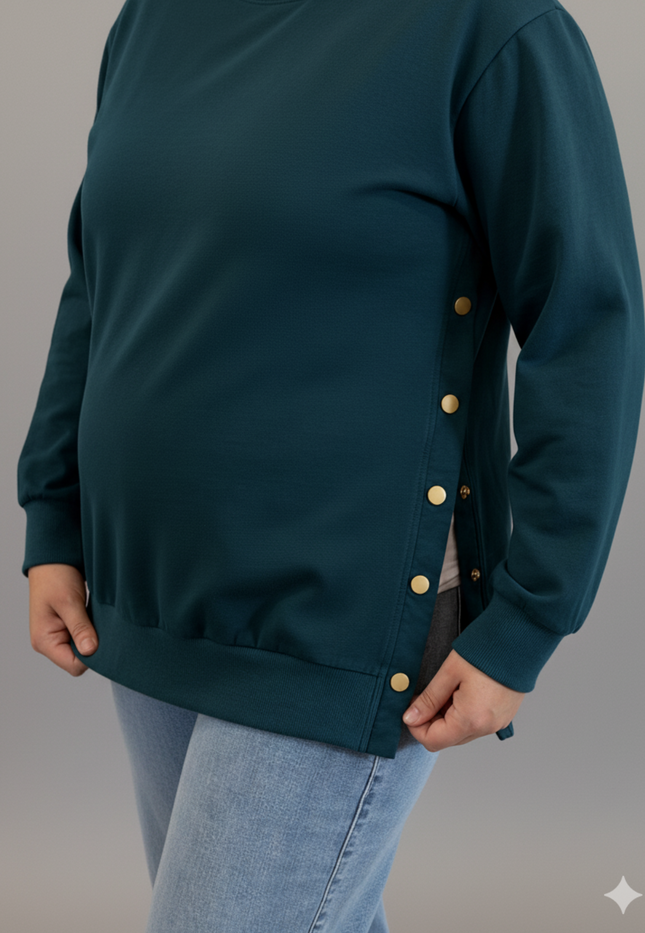 Sienna Maternity and Nursing Crewneck Sweatshirt -Adjustable Side Buttons