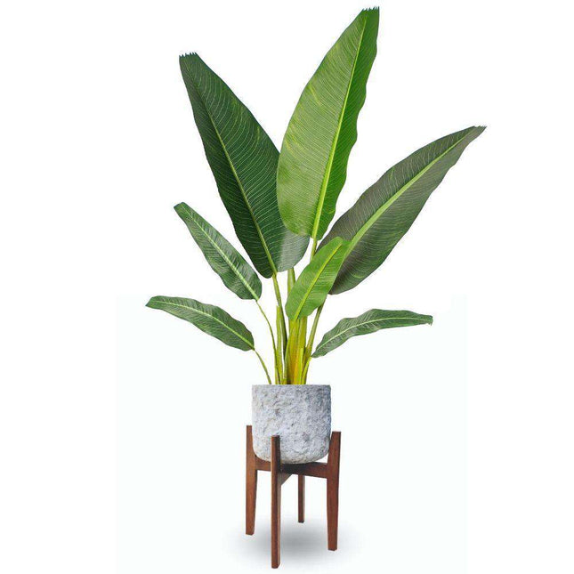 Roma Mid-Century Rock Planter With Wooden Stand