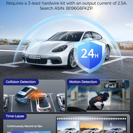 AZDOME M550 Max Dash Cam 3 Channel WiFi GPS 4K+1080P+2.5K Parking Mode 64GB Card