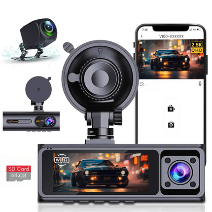 LDAS A20 Dash Cam WiFi , 2.5K Car Camera, Dashcams with App, Night Vision, G-Sensor, Loop Recording, 24H Parking Mode, Free 128G SD Card, Support 256GB Max (Black)