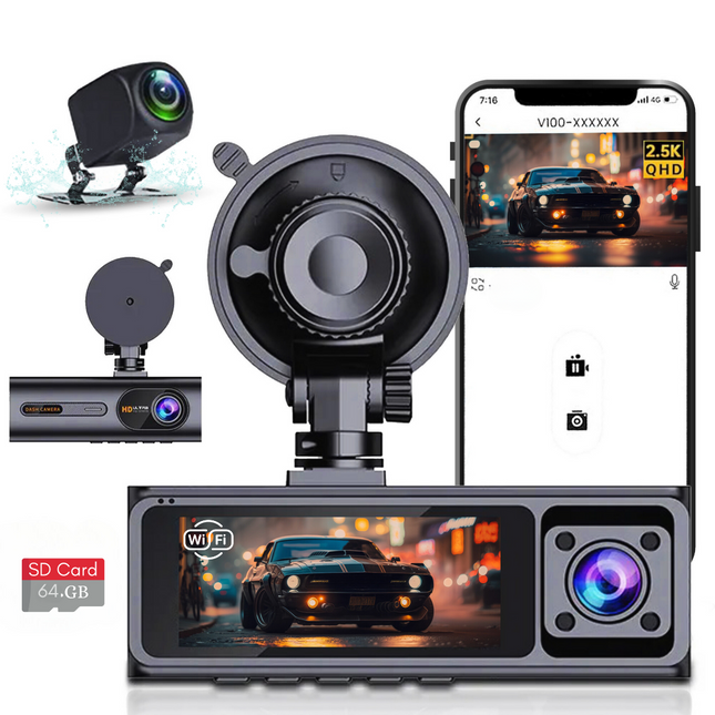 LDAS A20 Dash Cam WiFi , 2.5K Car Camera, Dashcams with App, Night Vision, G-Sensor, Loop Recording, 24H Parking Mode, Free 128G SD Card, Support 256GB Max (Black)