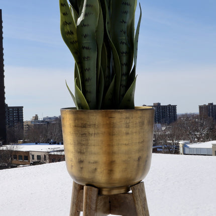 Atzi - Mid-Century Turned Wood Leg Planter Brass (Multiple Sizes)