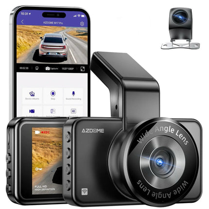 AZDOME M17 Pro 3.0 Inch  Time Lapse Front and Rear 1080p Dual Lens Car Dashboard Camera App Control Car Camera
