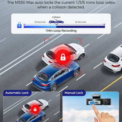 AZDOME M550 Max Dash Cam 3 Channel WiFi GPS 4K+1080P+2.5K Parking Mode 64GB Card