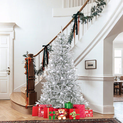 6 Feet Snow-flocked Artificial Christmas Tree Pre-lit Hinged with 81 Sphere Lights and Remote