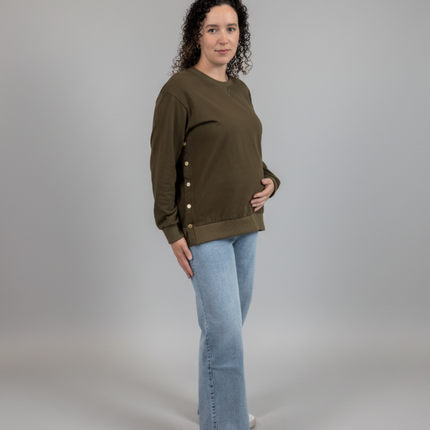 Sienna Maternity and Nursing Crewneck Sweatshirt -Adjustable Side Buttons