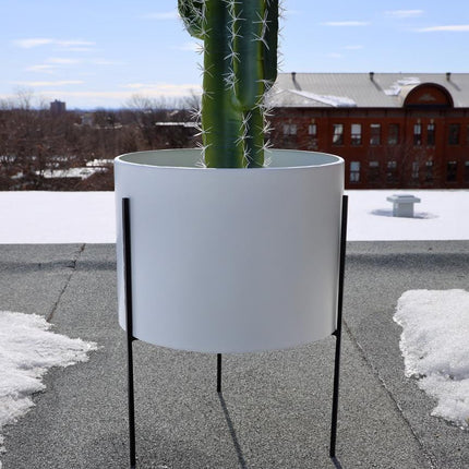 Noe - White Mid-Century Planter With Black Metal Stand