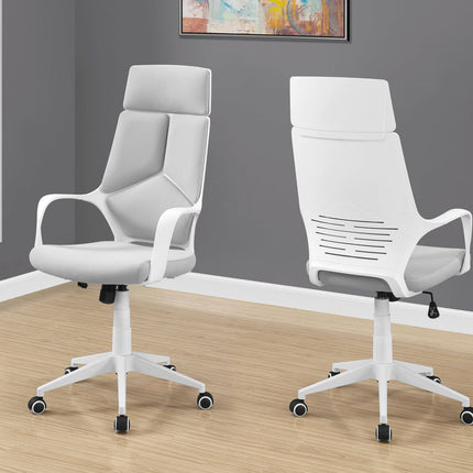 Chaise de bureau à dossier exécutif de couleur blanc et tissu gris