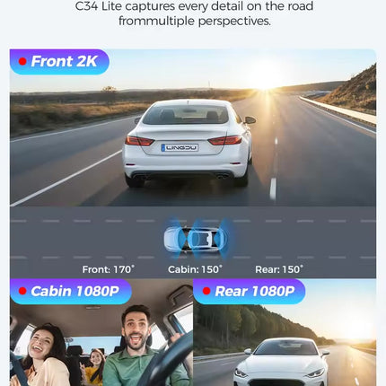 LINGDU C34 5G Wifi GPS 4K Dash Cam 2K+1080P+1080P Cam DVR Video Recorder GPS Parking Mode Dashcam Car Black Box