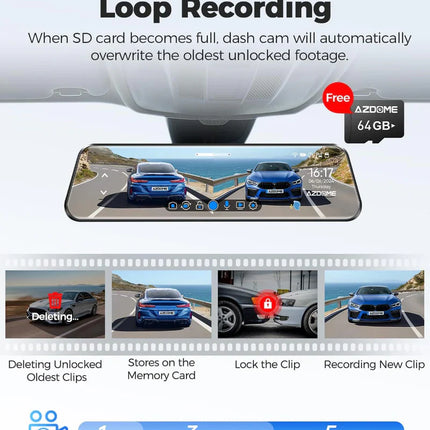 AZDOME PG17 Front and Rear 4K Mirror Dash Cam