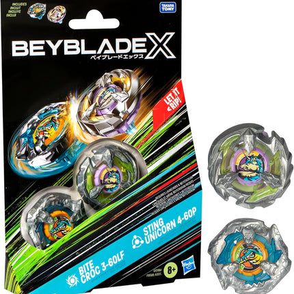 Beyblade X Bite Croc 3-60LF and Sting Unicorn 4-60P  Dual Pack Set