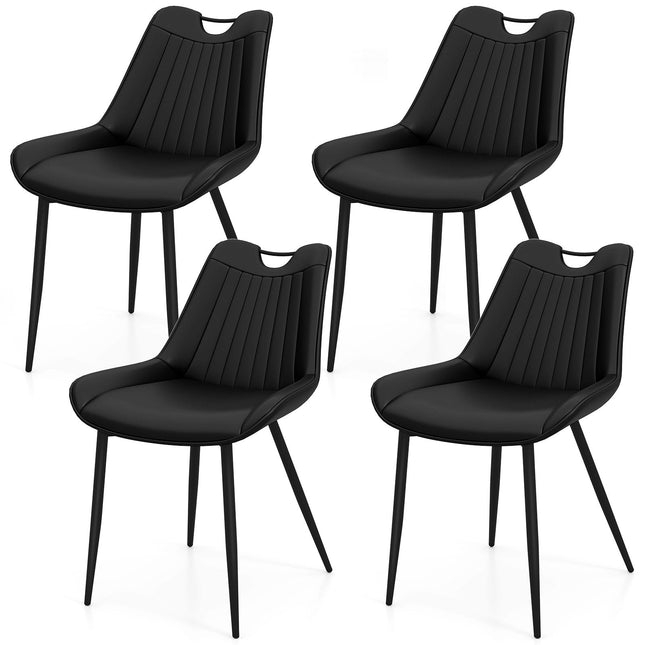 Dining Chair Set of 4 Faux Leather Upholstered Kitchen Chairs with Metal Legs-Black