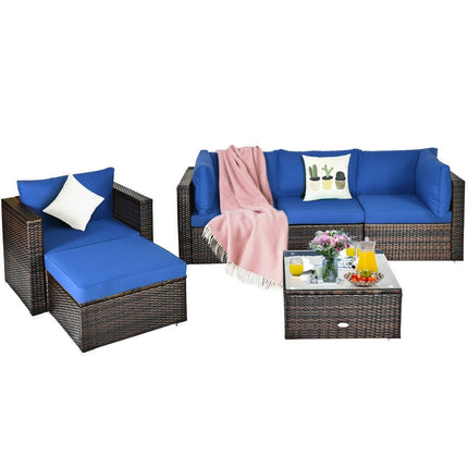 6 Pieces Patio Rattan Furniture Set with Sectional Cushion-Black