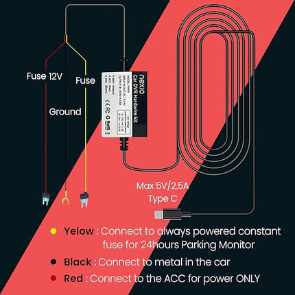 NEXIO HW05 TYPE-C HARWDIRE KIT Compatible with Nexio N5Pro, Azdome M660, M550Max, M550Pro, M300s, M560, M580
