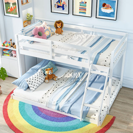 Twin Over Full Bunk Bed Low Floor Bunk Bed Frame-Gray