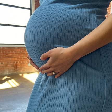 Baby Blue Ruffle Sleeve Ribbed Maternity Dress