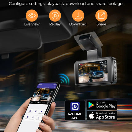 AZDOME M17 Pro 3.0 Inch  Time Lapse Front and Rear 1080p Dual Lens Car Dashboard Camera App Control Car Camera