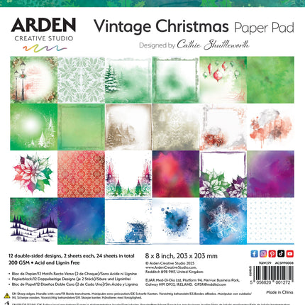 Arden Creative Studio Vintage Christmas 8in x 8in Paper Pad