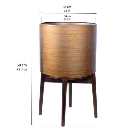 Adora -Mid-Century Modern Plant Stand With Brass Planter