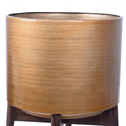 Adora -Mid-Century Modern Plant Stand With Brass Planter