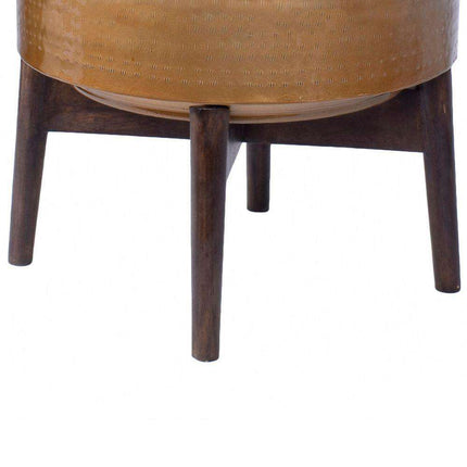 Adora -Mid-Century Modern Plant Stand With Brass Planter
