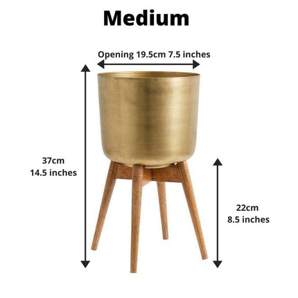 Atzi - Mid-Century Turned Wood Leg Planter Brass (Multiple Sizes)
