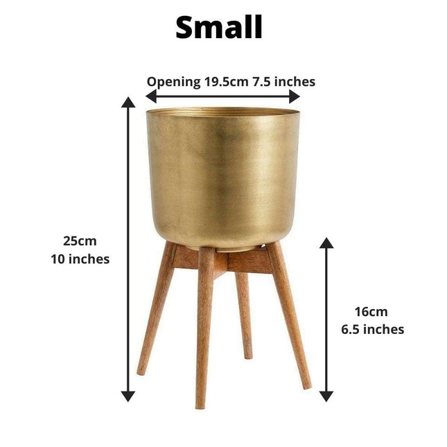 Atzi - Mid-Century Turned Wood Leg Planter Brass (Multiple Sizes)