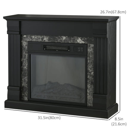 Easton Electric Mantel Wood Surround Freestanding Fireplace Heater with Overheating Protection-Black