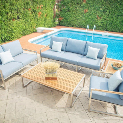 Acacia Stainless Steel & Teak Top Outdoor End Table