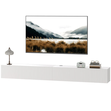 Jesse 71" Floating TV Stand with 2 Fluted Flip-Down Doors for TVs up to 75"-White