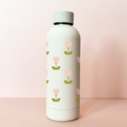 Bouteille en acier inox 17oz - crème Tulipes roses