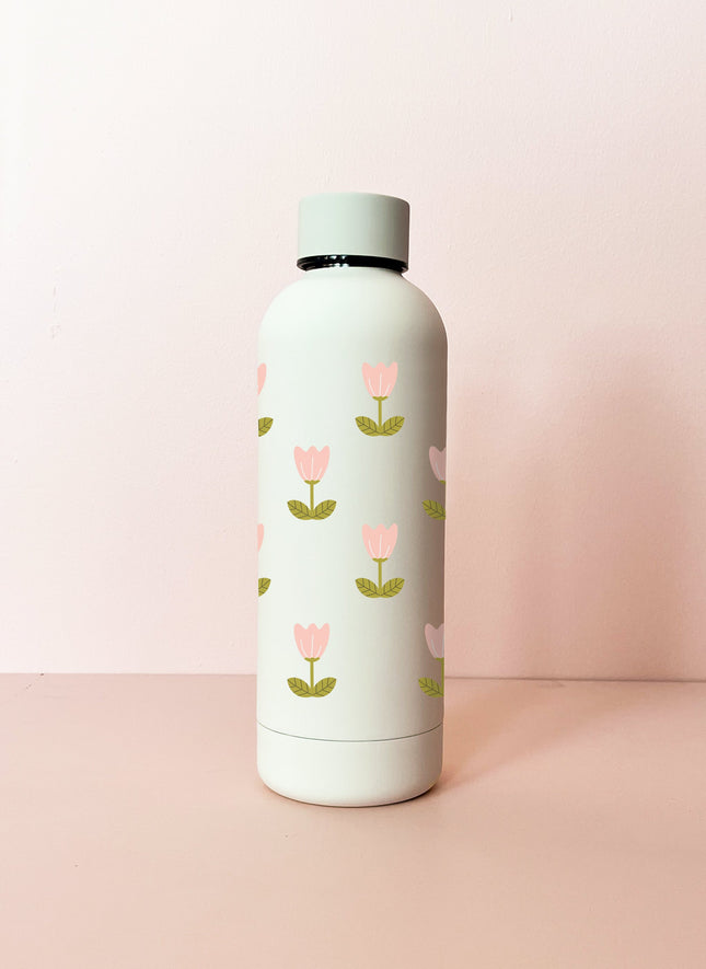 Bouteille en acier inox 17oz - crème Tulipes roses