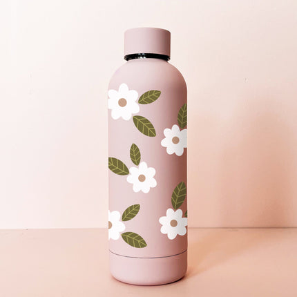 Bouteille en acier inox 17oz - rose Fleurs maxi blanches