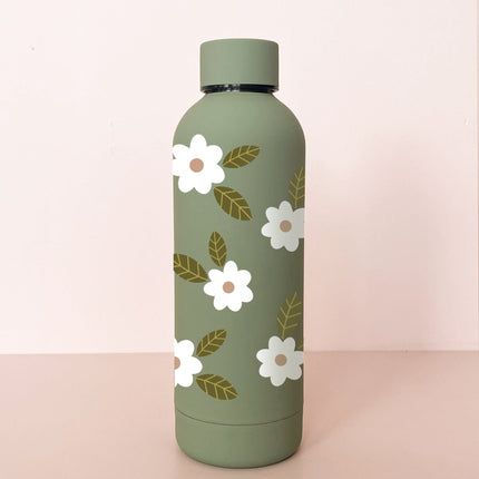 Bouteille en acier inox 17oz - sauge Fleurs maxi blanches