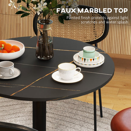 Rene Round Modern Dining Table with Faux Marble Top for Small Spaces-Black