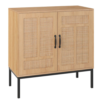 Boho Storage Cabinet with Asymmetrical Pattern Doors for Kitchen-Natural